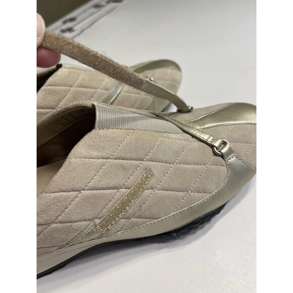 Cole Haan Tan Quilted Suede Gold Metallic Leather Accents Slip On Sneakers Shoes - Picture 14 of 15